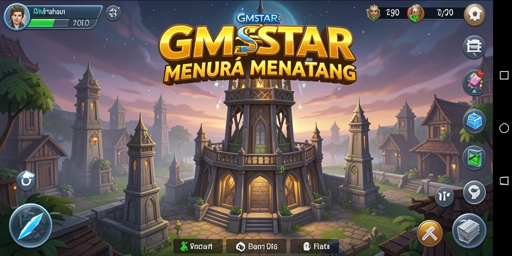 Tangkapan layar utama GMSTAR menunjukkan aksi menara pertahanan yang menegangkan.