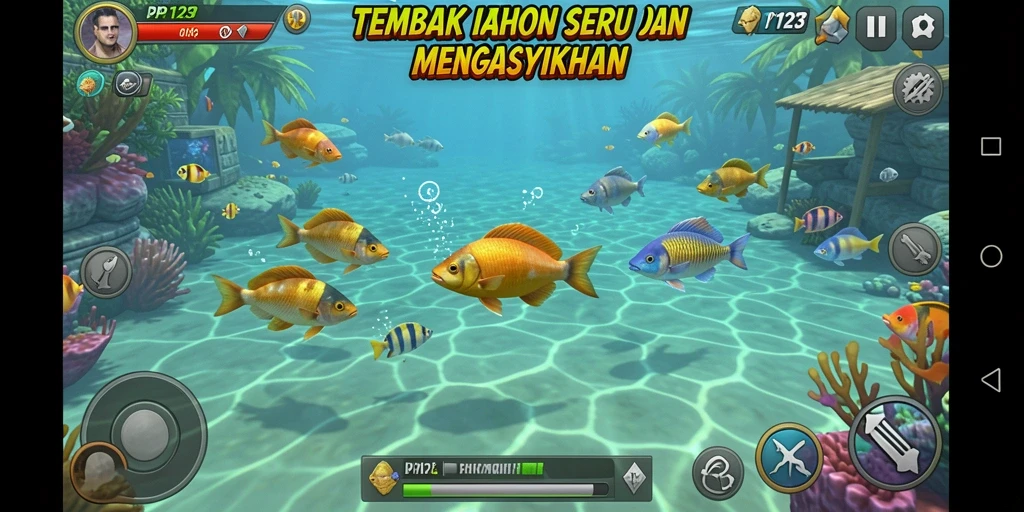 Tampilan gameplay menembak ikan yang menarik dan dinamis.