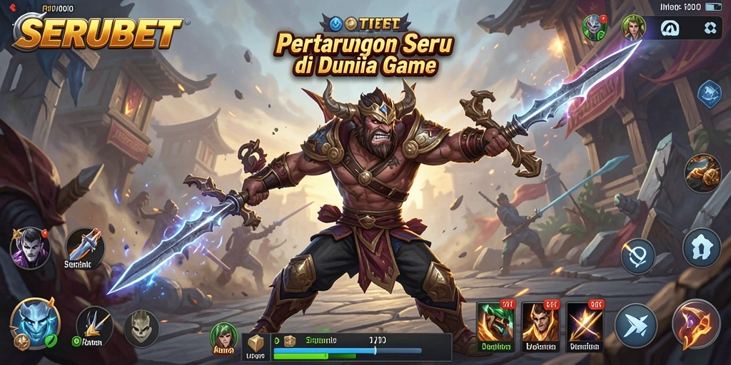 Screenshot SERUBET menampilkan pertarungan seru antar karakter.