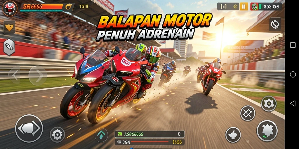 Tampilan gameplay seru dalam SR6666 dengan motor-motor cepat.