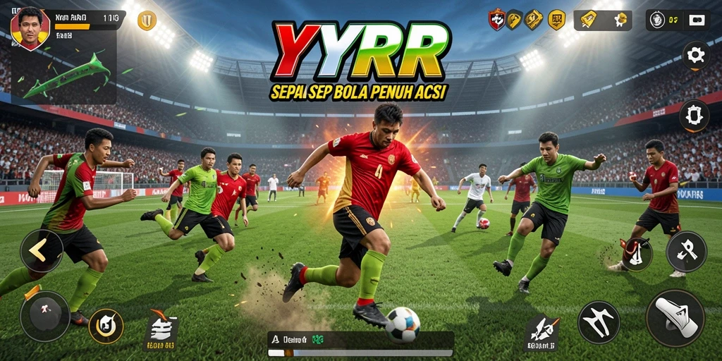 Tampilan layar gameplay seru dalam permainan sepak bola YYRR.